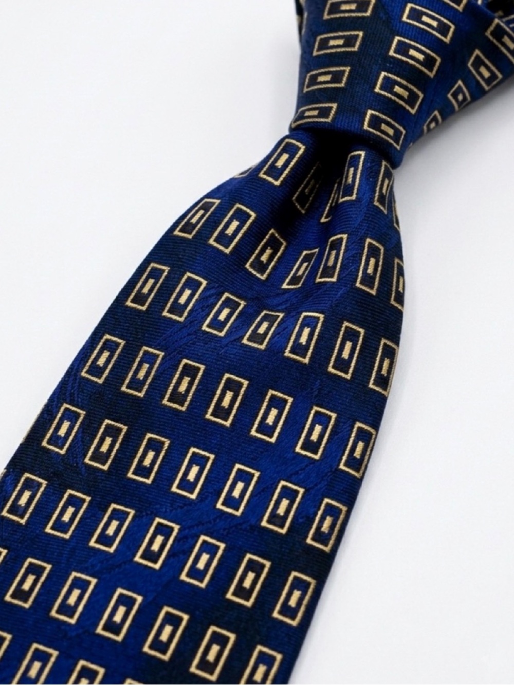 Enzo Felini Rome Paris Blue Geometric Hand Made Silk Necktie in Italy